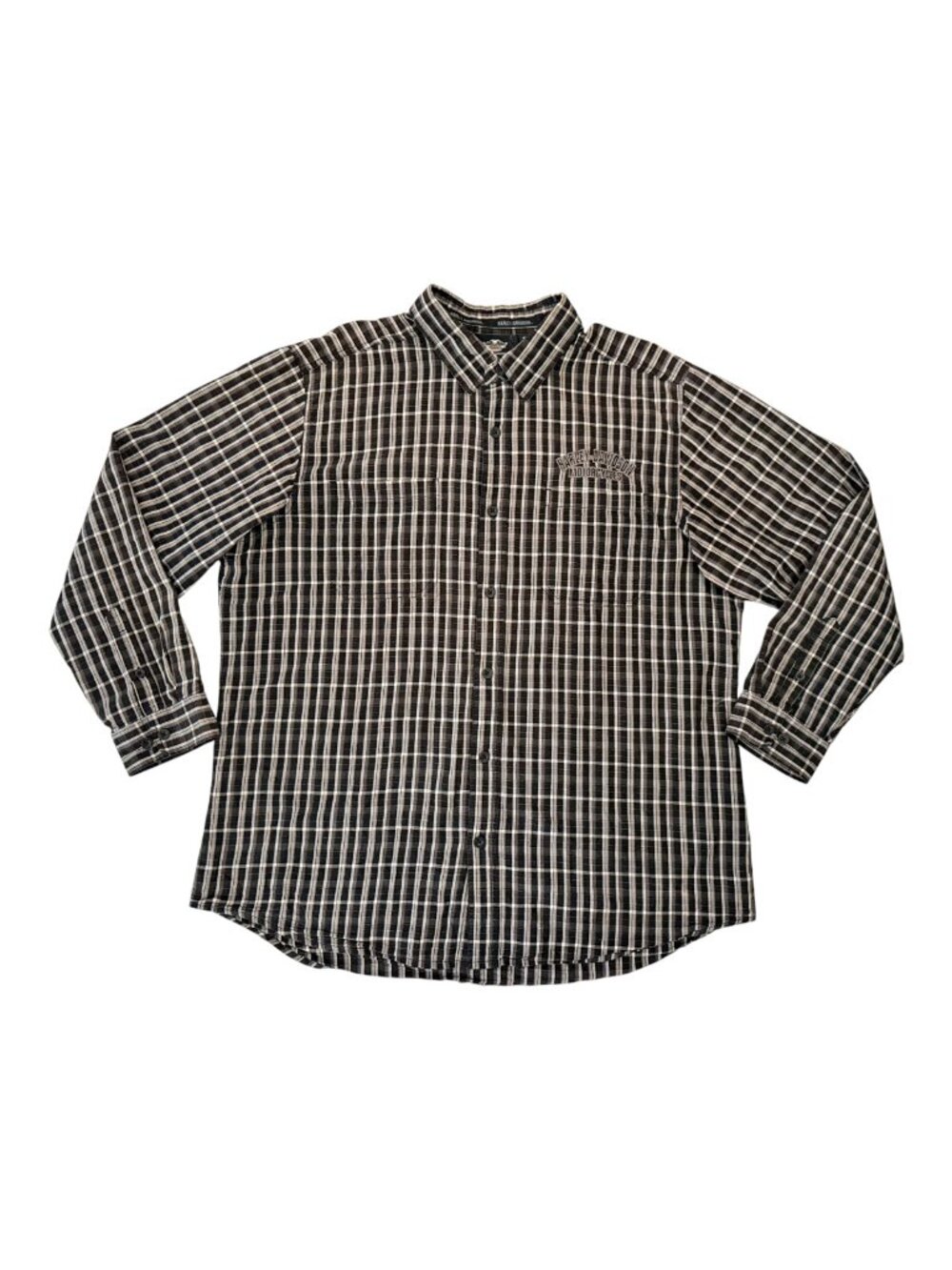 Harley-Davidson Men's Size 2XL Plaid Long Sleeve Button Up Shirt Black Gray